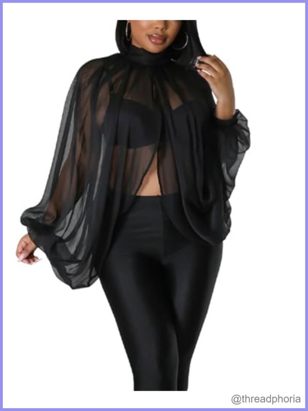 Women Chiffon Tunic Blouse Long Sleeve Open Back Mock Neck Party Top